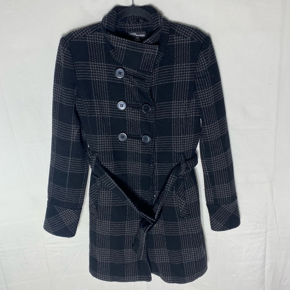 Xntrik Collection Grey Black Plaid Fall Jacket Coat  W Belt M